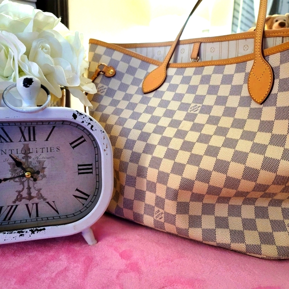 Louis Vuitton Cream and Tan Checkered Tote